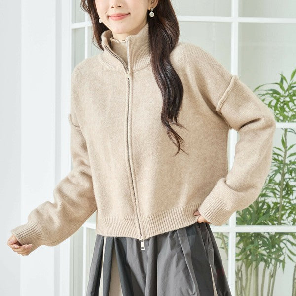 【M〜L】ダブルジップアップニットジャケット|軽やかニットアウター・ショート丈・reve bleu N25-274