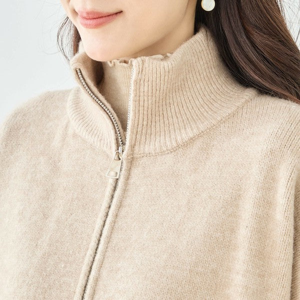 【M〜L】ダブルジップアップニットジャケット|軽やかニットアウター・ショート丈・reve bleu N25-274