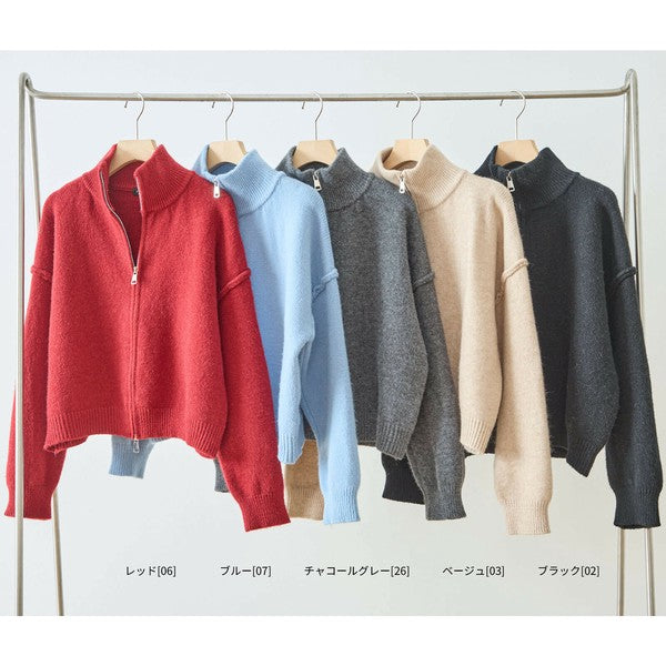 【M〜L】ダブルジップアップニットジャケット|軽やかニットアウター・ショート丈・reve bleu N25-274