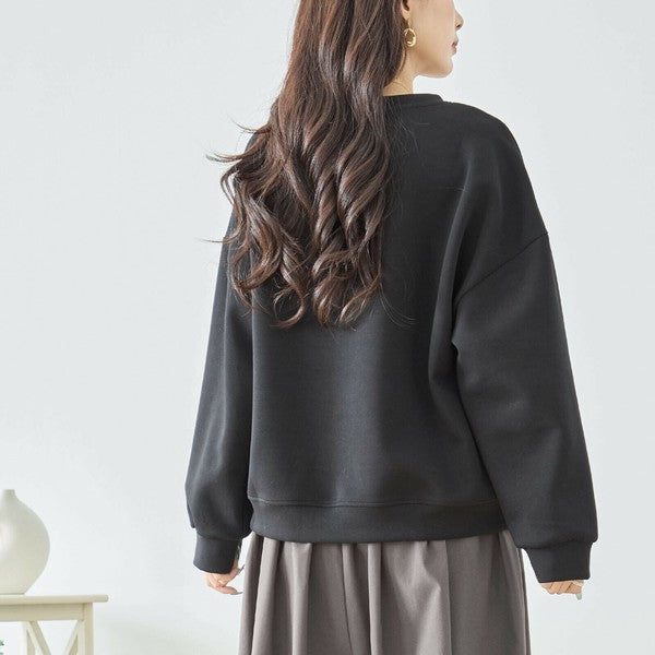 【L〜LL】フラワービジュ刺繍スウェットプルオーバー|華やかモチーフ×ゆったり体型カバー・TRUBE N12-884