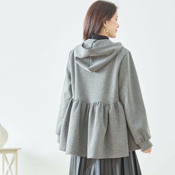 【M〜L】フレアフーディジップパーカー|ウエスト切替・軽やかペプラムライン・reve bleu N22-216