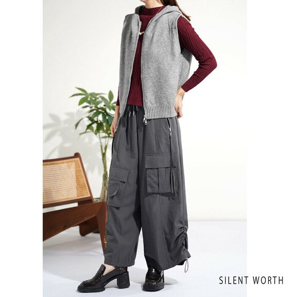 【Mサイズ】フード付ジップアップニットベスト|重ね着しやすいショート丈・SILENT WORTH Y-0177