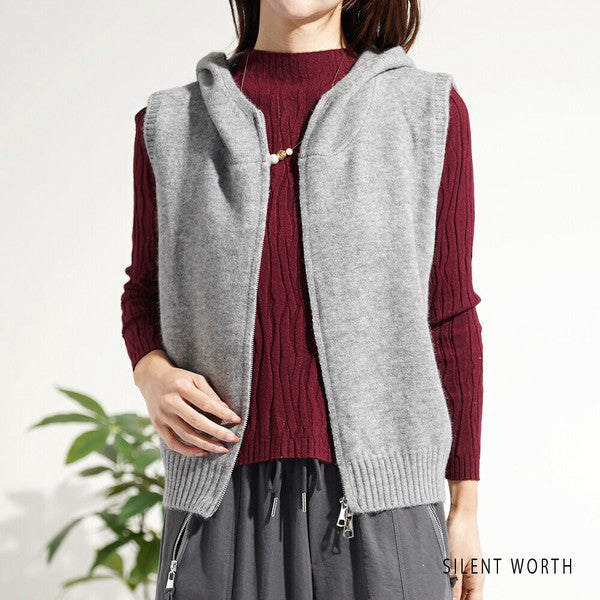 ALLEGE ニットベスト Mサイズ】フード付ジップアップニットベスト｜重ね着しやすい
