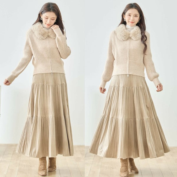 【M〜L】ファーカラージップニットジャケット|reve bleu レディース 羽織り 長袖 上品 暖かい ショート丈 N22-210