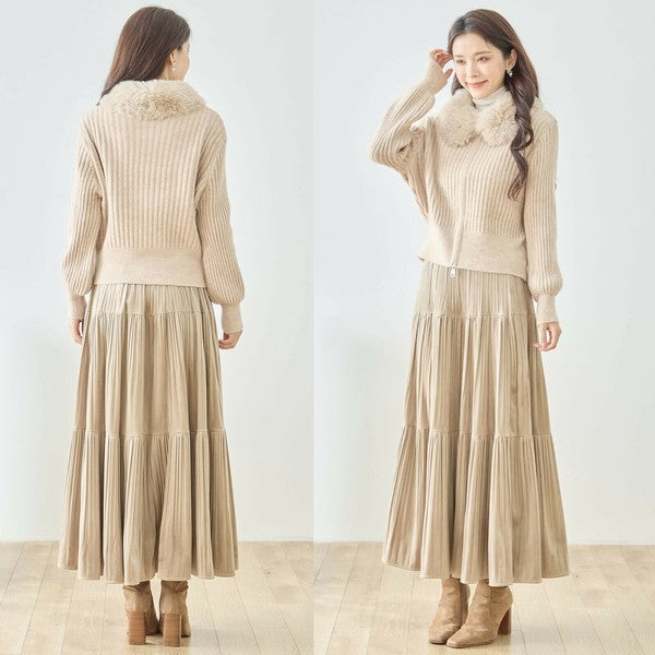 【M〜L】ファーカラージップニットジャケット|reve bleu レディース 羽織り 長袖 上品 暖かい ショート丈 N22-210