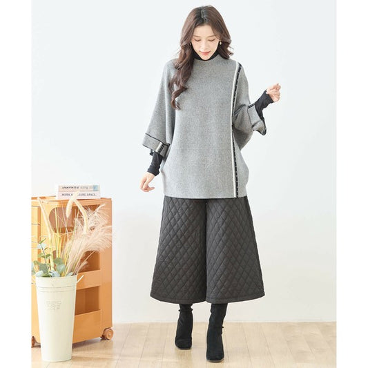 【L〜LL】配色ラインポンチョプルオーバー|ゆったり体型カバー・ハイネック・大人モード・TRUBE・N12-874