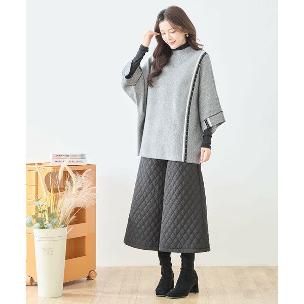 【L〜LL】配色ラインポンチョプルオーバー|ゆったり体型カバー・ハイネック・大人モード・TRUBE・N12-874