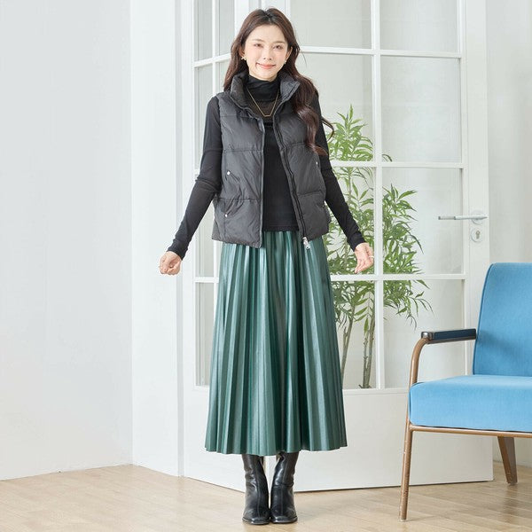 【M〜L】スタンドカラーミドルダウンベスト|軽量・保温・ダブルジップ・TRUBE・N32-096