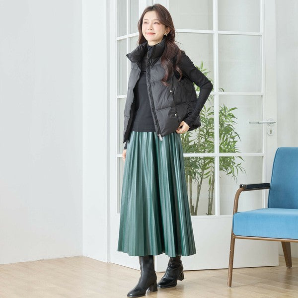 【M〜L】スタンドカラーミドルダウンベスト|軽量・保温・ダブルジップ・TRUBE・N32-096