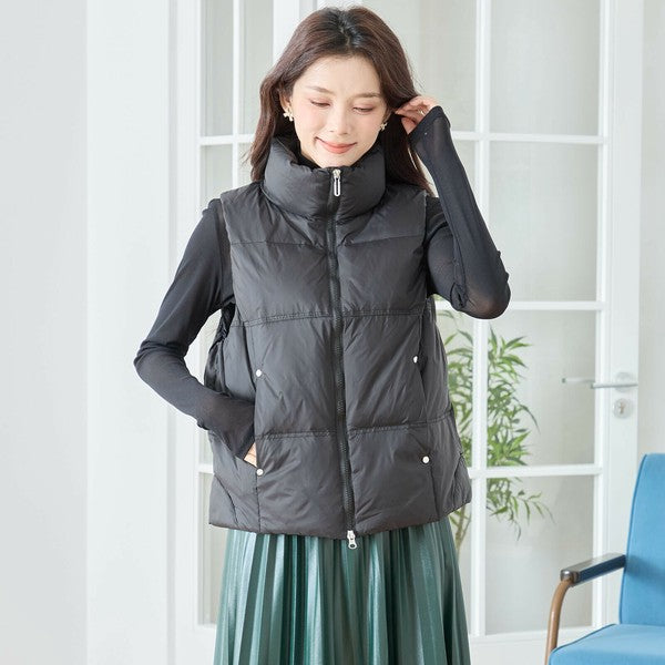 【M〜L】スタンドカラーミドルダウンベスト|軽量・保温・ダブルジップ・TRUBE・N32-096