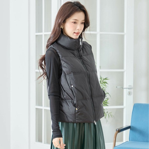 【M〜L】スタンドカラーミドルダウンベスト|軽量・保温・ダブルジップ・TRUBE・N32-096