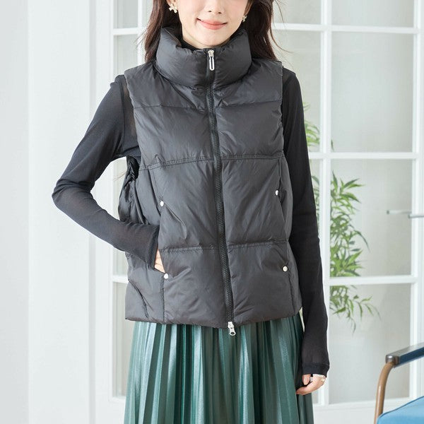 【M〜L】スタンドカラーミドルダウンベスト|軽量・保温・ダブルジップ・TRUBE・N32-096