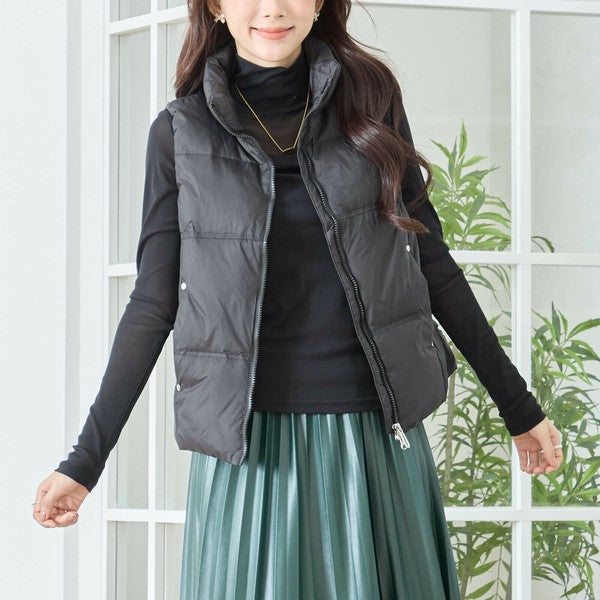 【M〜L】スタンドカラーミドルダウンベスト|軽量・保温・ダブルジップ・TRUBE・N32-096