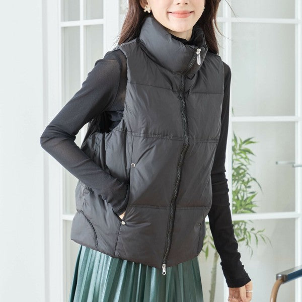 【M〜L】スタンドカラーミドルダウンベスト|軽量・保温・ダブルジップ・TRUBE・N32-096