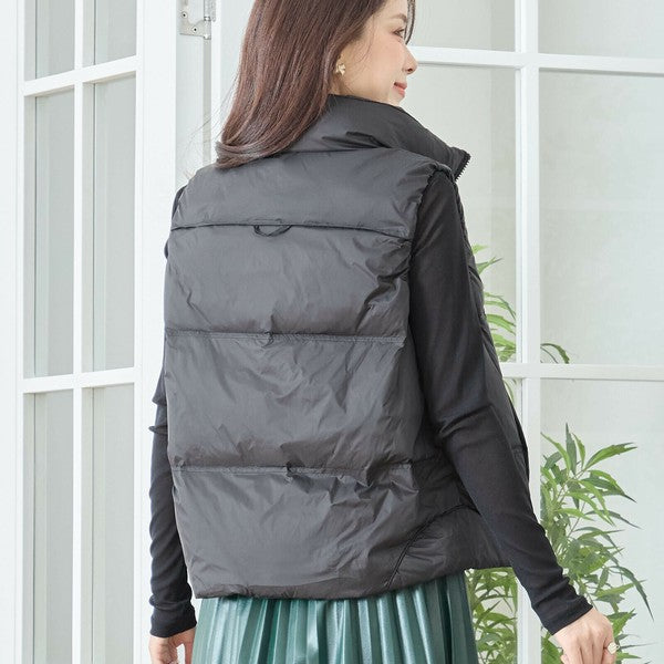 【M〜L】スタンドカラーミドルダウンベスト|軽量・保温・ダブルジップ・TRUBE・N32-096