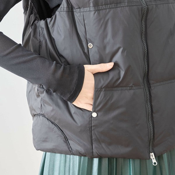 【M〜L】スタンドカラーミドルダウンベスト|軽量・保温・ダブルジップ・TRUBE・N32-096