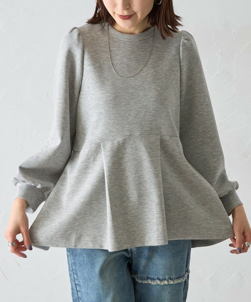 【Mサイズ】パフスリーブ切替ペプラムカットソー|フレアシルエット|chou chou 14042565