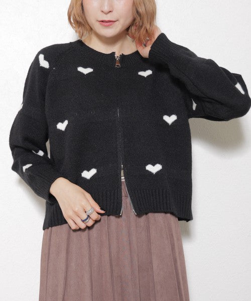 【フリー】ハート柄ダブルジップニットカーディガン|大人可愛い・着映え・chouchou・14079646