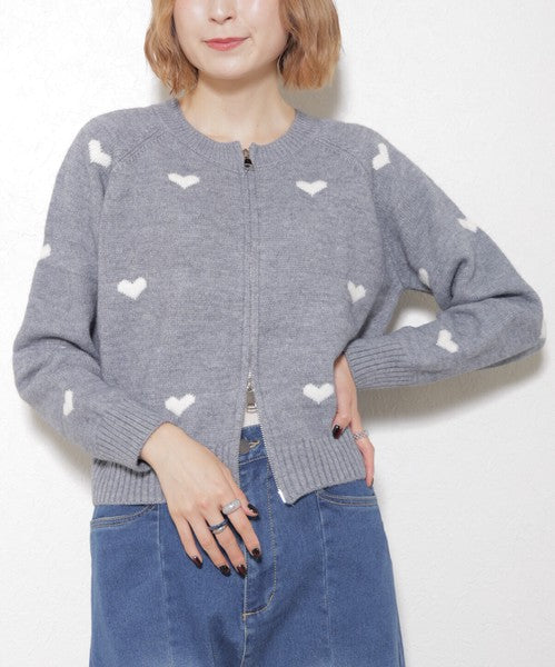 【フリー】ハート柄ダブルジップニットカーディガン|大人可愛い・着映え・chouchou・14079646