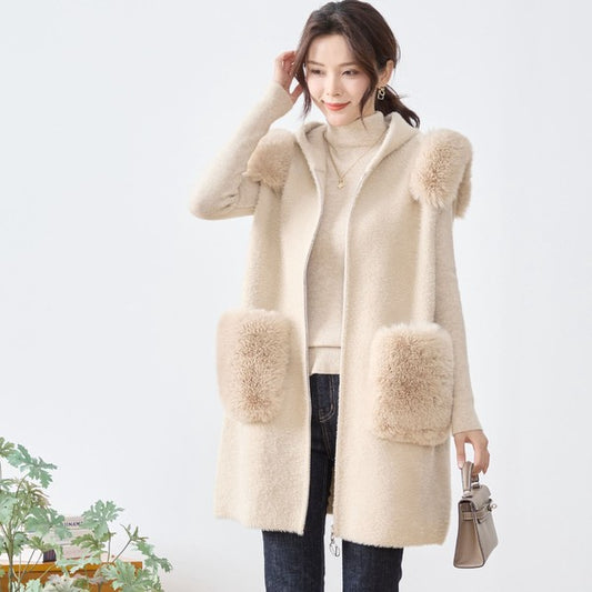 【M〜L】フード付きファーロングベスト|TRUBE