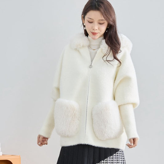 【M〜L】ふわふわポケット付きファーフードブルゾン|暖かリッチ・大人かわいい・TRUBE・N25-091B