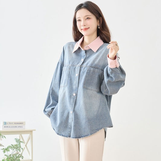 【M〜L】配色カラー切替デニムシャツ|TRUBE