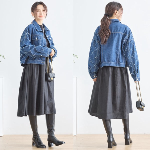 【M〜L】袖パール使いデニムジャケット|TRUBE