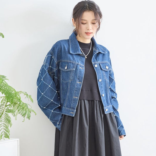 【M〜L】袖パール使いデニムジャケット|TRUBE