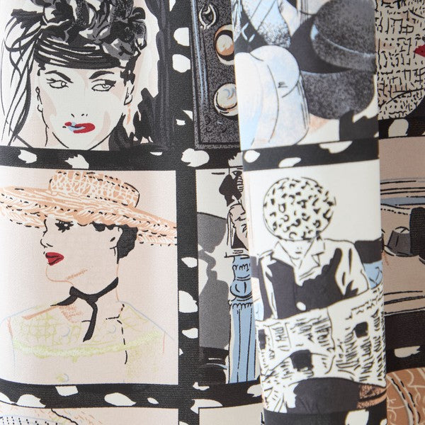 ニットドッキング アート柄ワンピース 異素材切替 長袖 レトロ プリント