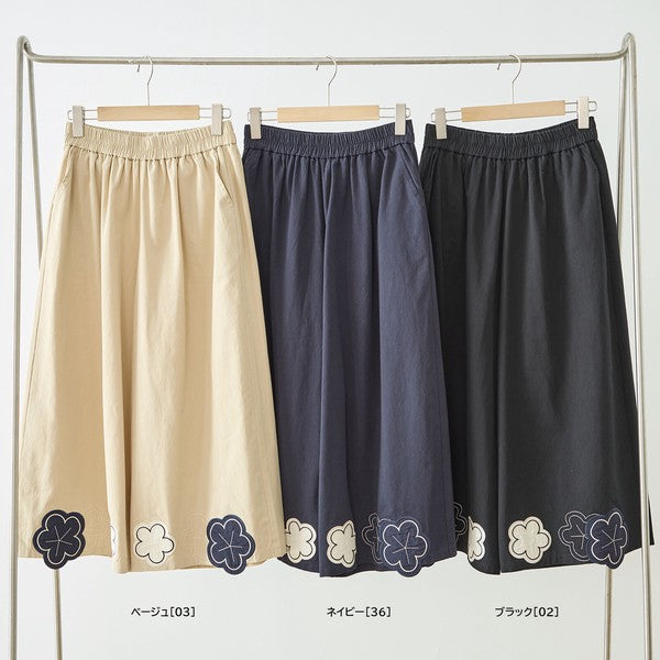 お花パッチワーク ワイドパンツ コットン 綿100% ウエストゴム イージーパンツ ゆったり