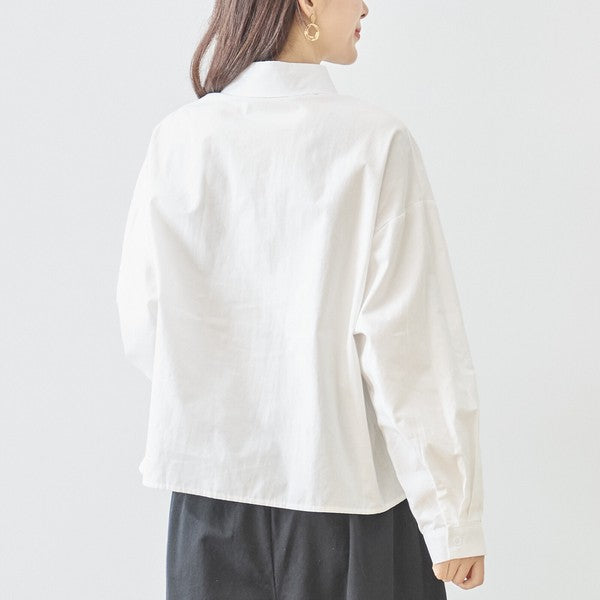 裾フラワー刺繍 スカラップヘム シャツ ブラウス 長袖 ゆったり 綿100% 春 夏