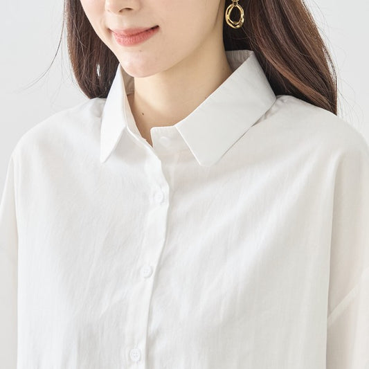 裾フラワー刺繍 スカラップヘム シャツ ブラウス 長袖 ゆったり 綿100% 春 夏