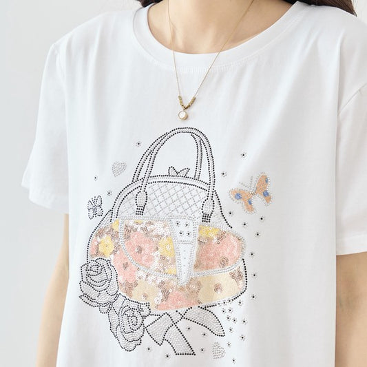 フラワー プリント Tシャツ 半袖 綿混 ストレッチ 涼しい トップス L-LL