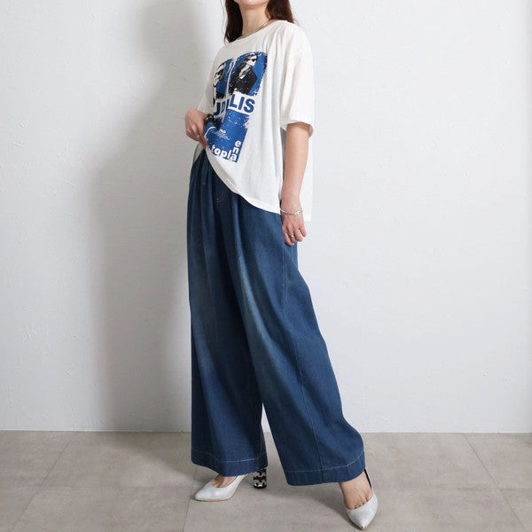 フォトTシャツ 半袖 オーバーサイズ ビッグシルエット ロック カジュアル 春夏 大人の女性 白