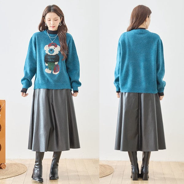 トップス ニット プルオーバー クマモチーフ ゆったり 体型カバー 秋 冬 M L