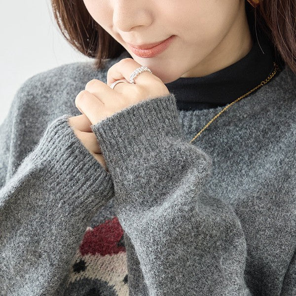 トップス ニット プルオーバー クマモチーフ ゆったり 体型カバー 秋 冬 M L