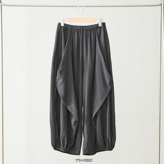 パンツ バルーン ワイド ストライプ 柄物 ゆったり 体型カバー 秋 冬 M L