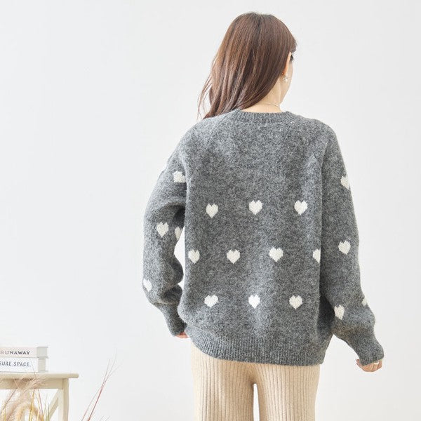 トップス ニット プルオーバー ハート柄 ゆったり 体型カバー 秋 冬 M L
