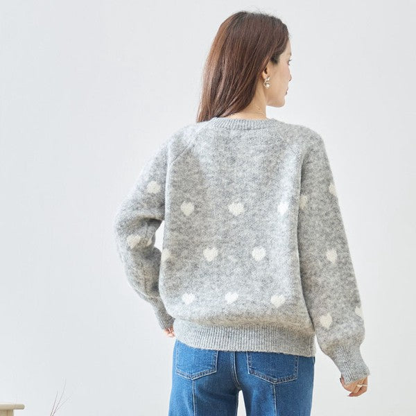 トップス ニット プルオーバー ハート柄 ゆったり 体型カバー 秋 冬 M L