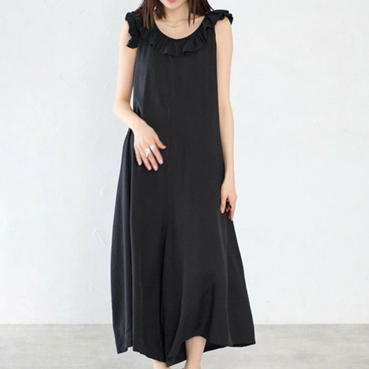 【M~L】デコルテフリル デザイン オールインワン|ワンピース風サロペット・ポリエステル素材・13691060
