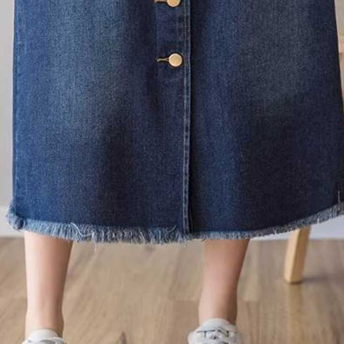 ワンピース ジャンパースカート 膝下 ノースリーブ オーバーオール スカート デニム つなぎ サロペット ブルー M ~ XL