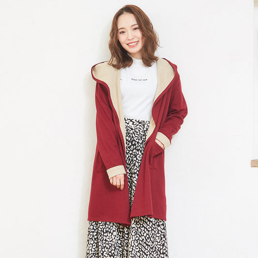 【SALE】ダブルフェイスフードコーディガン カーディガン(67001a) 6603372