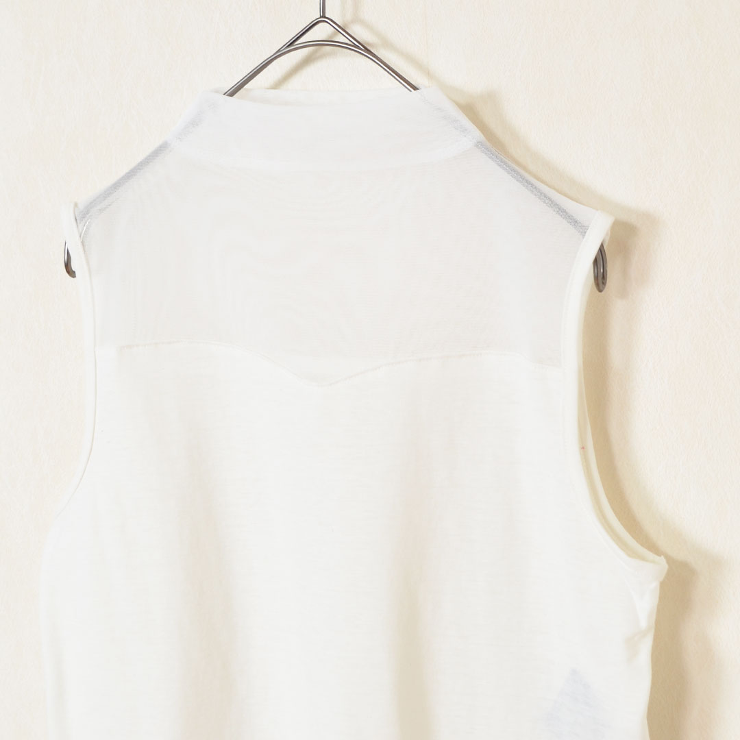 【M〜L】日本製チュール切替ボトルネックタンクトップ|涼感×上品レース(D16039)