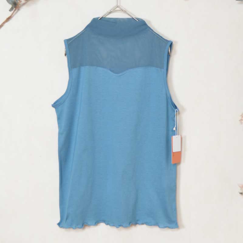 【M〜L】日本製チュール切替ボトルネックタンクトップ|涼感×上品レース(D16039)