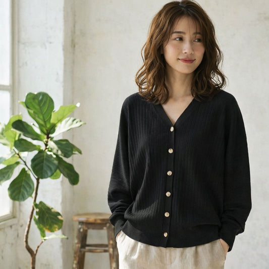 【M】リブドルマンニットカーデ Vネック 羽織り ドルマンスリーブ シンプル SILENT WORTH