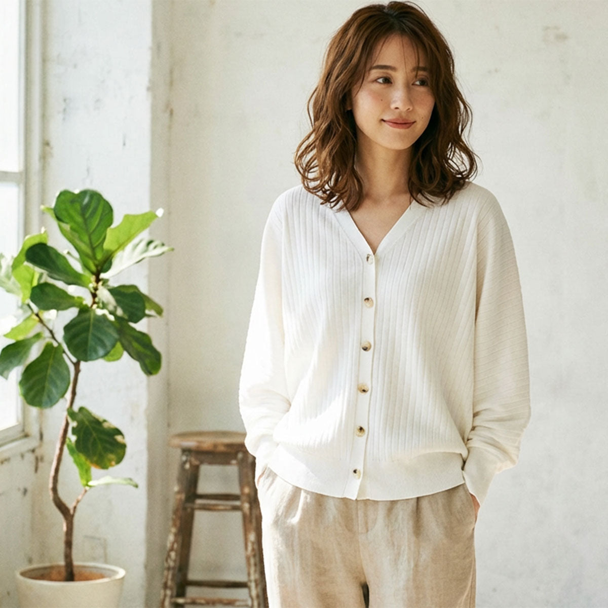 【M】リブドルマンニットカーデ Vネック 羽織り ドルマンスリーブ シンプル SILENT WORTH