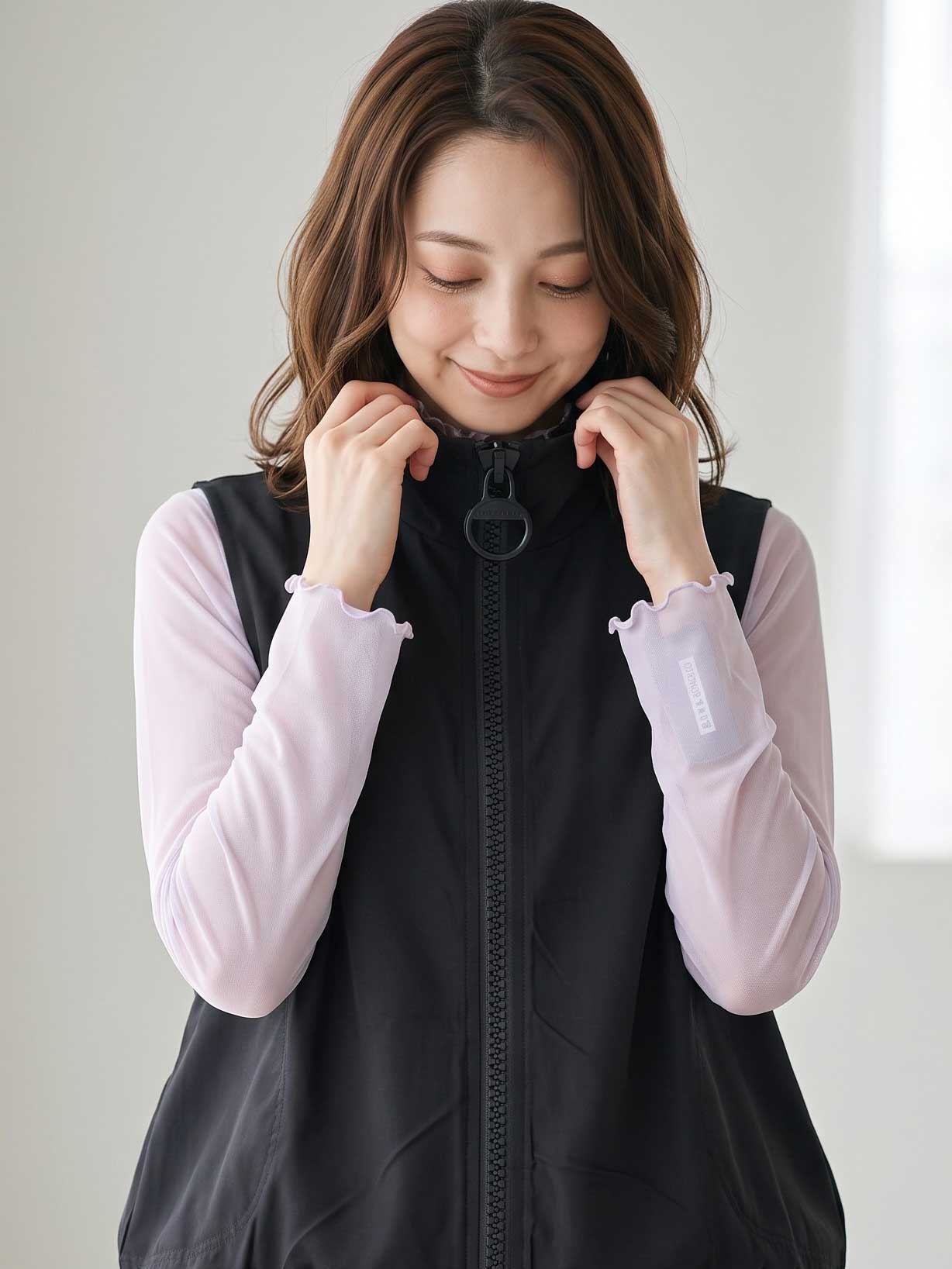 BIGジップ ロング ベスト ジレ さらっと軽い ゆったり 体型カバー 夏