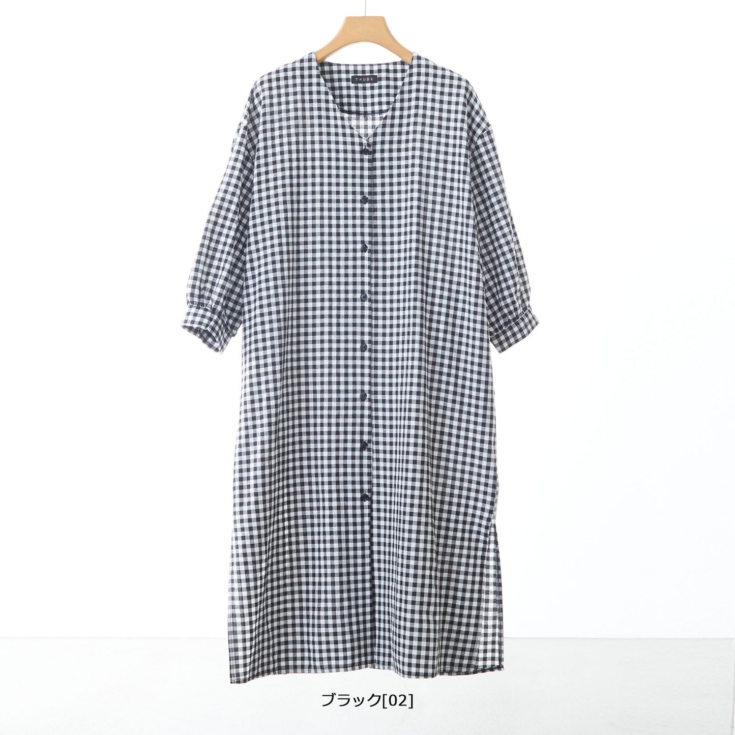 【M〜L】スリット入りチェック柄ワンピース (C08-158) 11218299