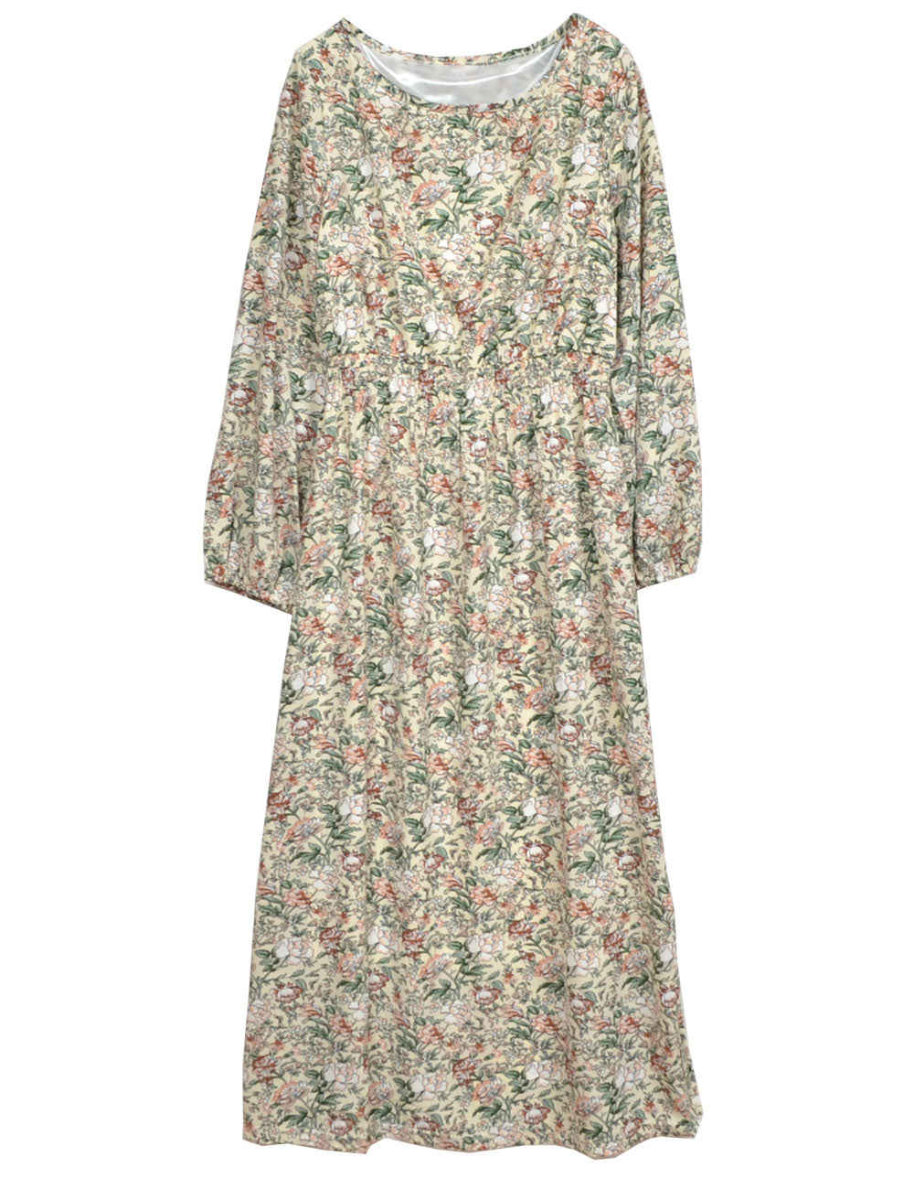 【AW】ジョーゼット長袖 ワンピース 花柄 無地 フレア 6332935