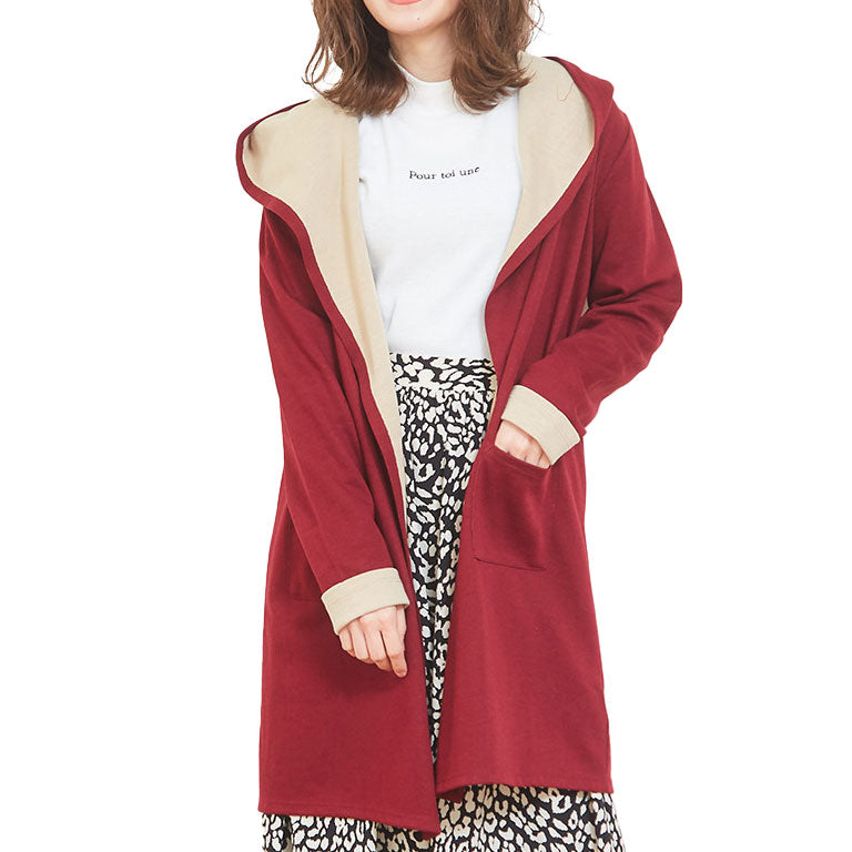 【SALE】ダブルフェイスフードコーディガン カーディガン(67001a) 6603372